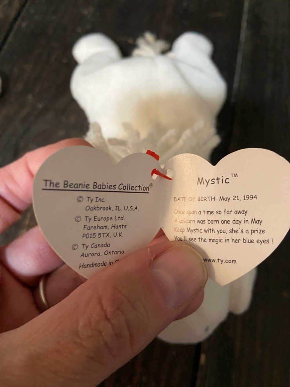 Ty White Mystic Beanie Baby Plush Pair with Iridescent Horn and Gold Accent - Picture 6 of 8